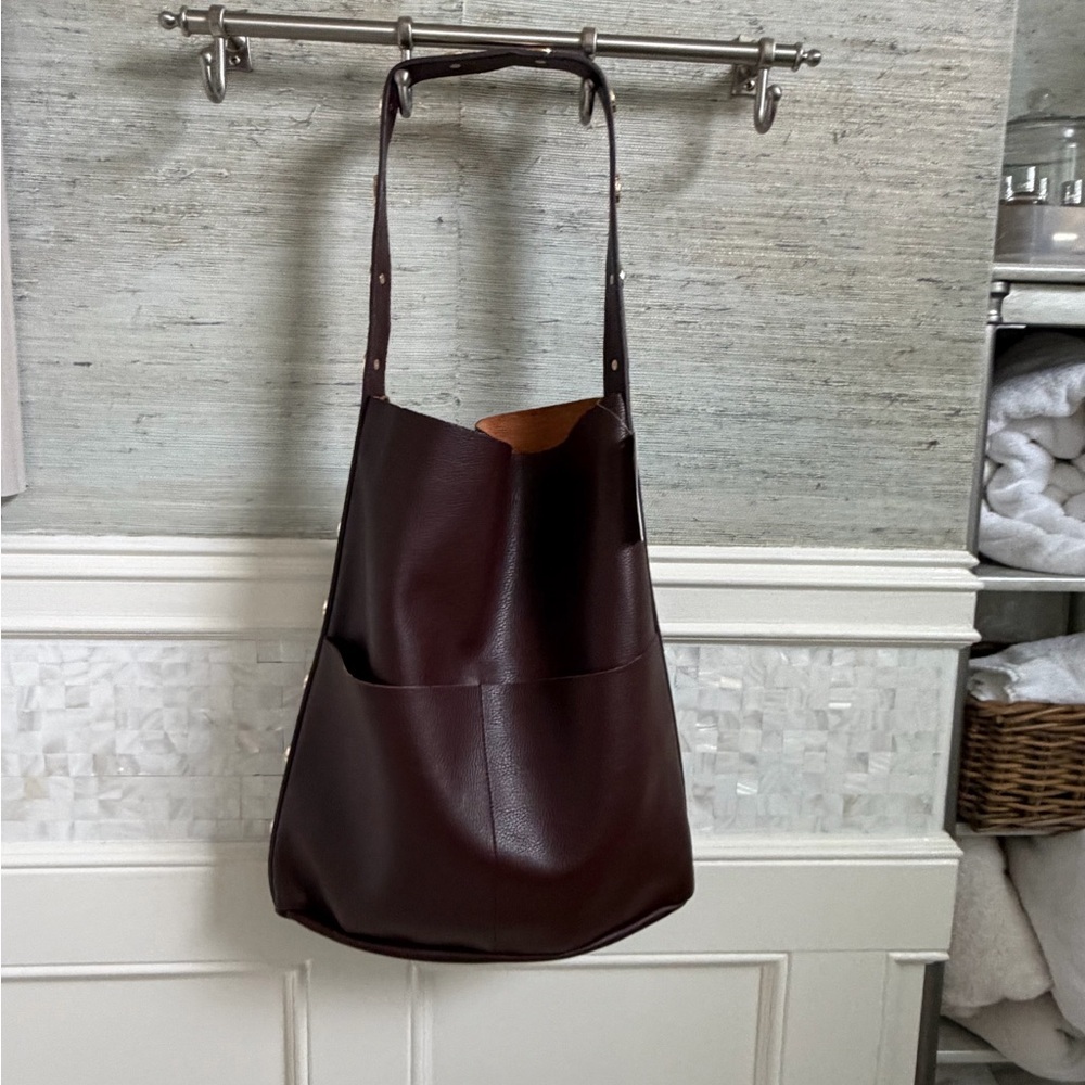 NWT new Anthropologie studded vegan leather north west tote bag + pouch brown - Picture 3 of 14